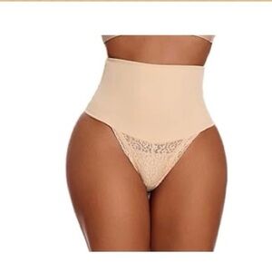 Seamless High-Waisted Tummy Control Shapewear Thong in Beige